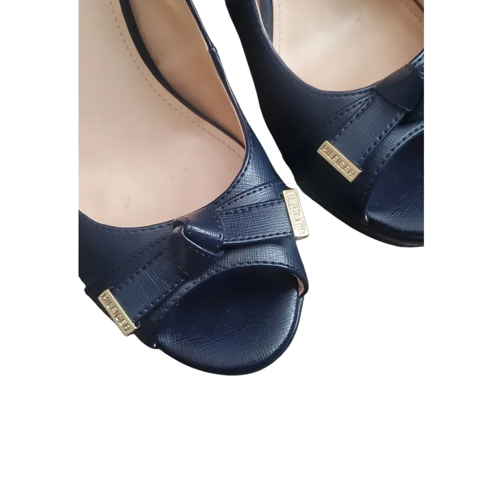 Tommy Hilfiger Navy Peep-Toe Slingback Heels - Picture 5 of 6